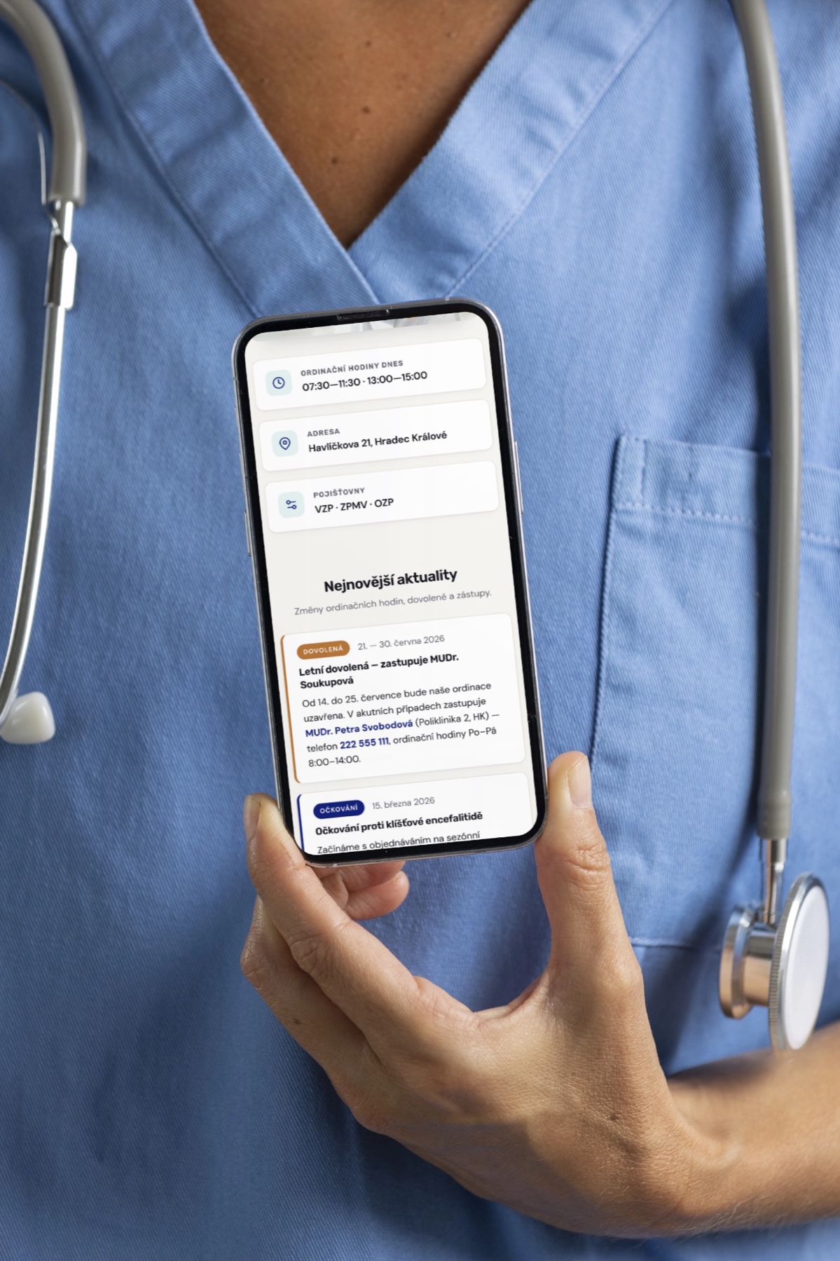 Mobilní telefon s otevřenou administrací ordinačního webu